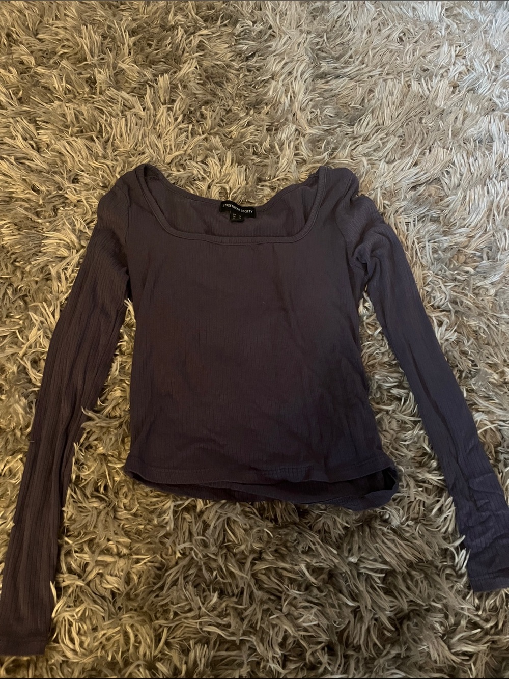 Streetwear Society Long Sleeve Ribbed Scoop Neck Top - Deep Plum